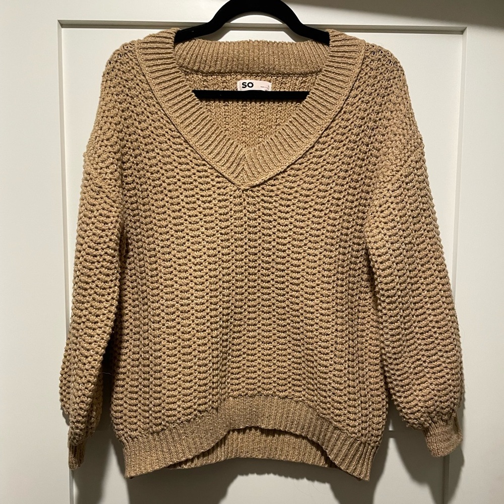 SO Women's V-Neck Sweater in Warm Tan